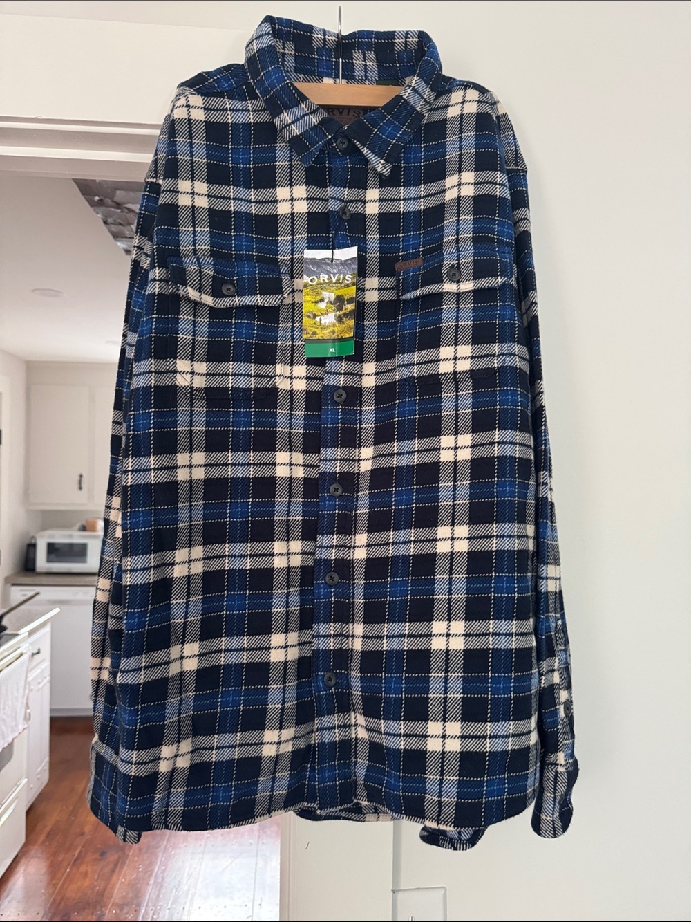 NWT ORVIS Double Weight Blue Plaid Flannel Shirt Shacket XL